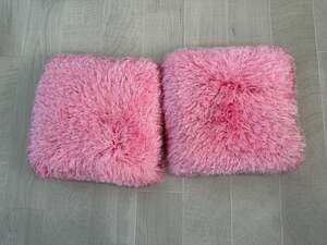 Set of 2 Pink Shaggy Faux Fur Throw Pillows 20" x 20"